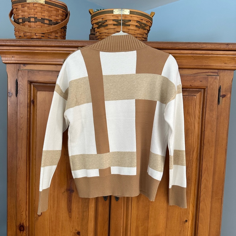 Colorblock Sweater with Button Detail - Picture 2 of 5